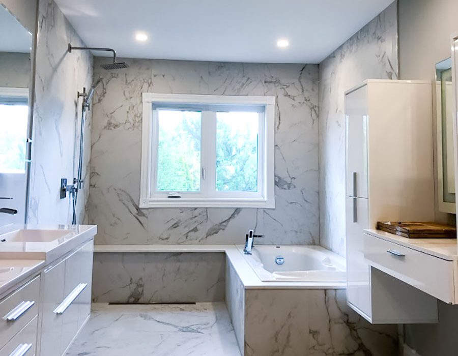 amazing bathroom with marble wall and floor decor - bathroom renovation ideas