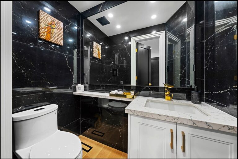 black elegant bathroom renovation in Toronto